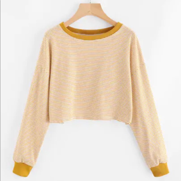 white a yellow long sleeve cropped top - Picture 1 of 6